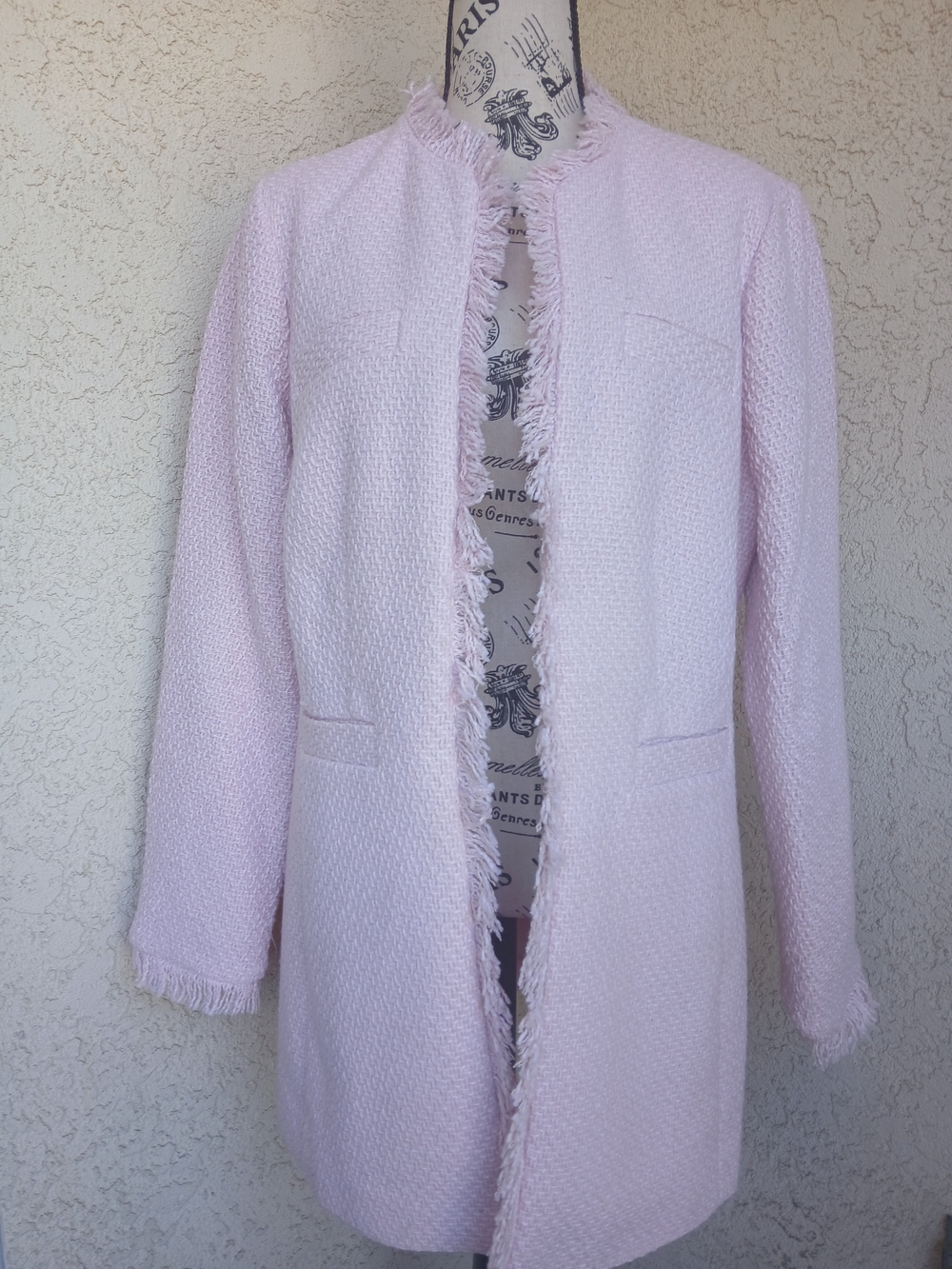 VENUS Pale Pink Tweed Fringe Jacket